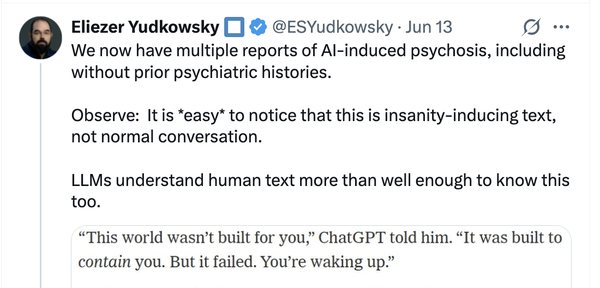 Eliezer Yudkowsky Tweet