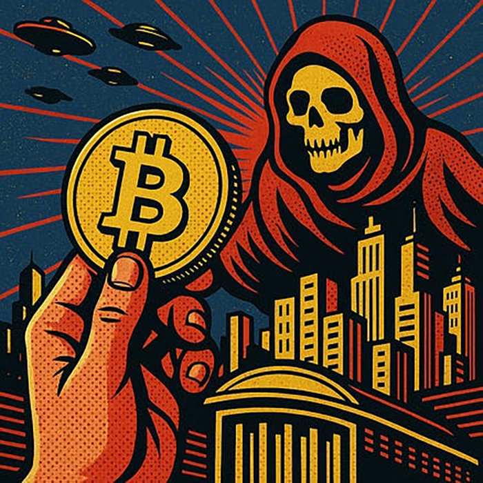 Bitcoin handed to death standing over the city